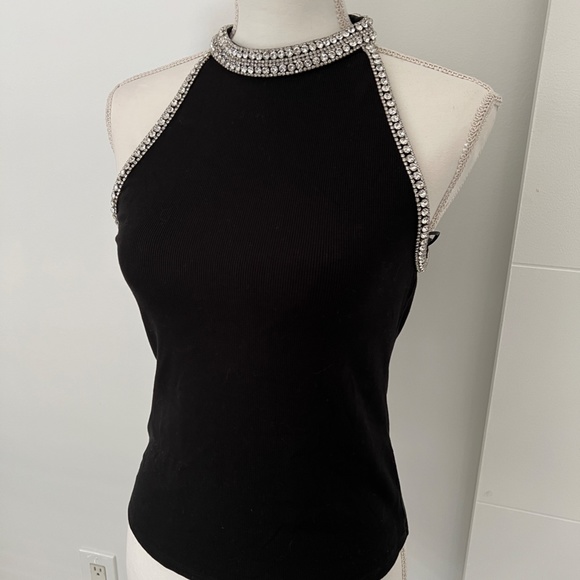 Generation Love Black Sleeveless Razor Back Rhinestone Trim Top NWT - Picture 2 of 8